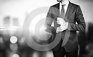 BW picture of young business man on a blured