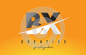 BX B X Letter Modern Logo Design with Yellow Background and Swoosh.