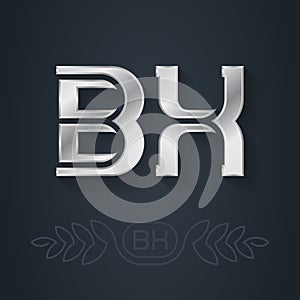 BX - initials or silver logo. Design element with line art option. B and X - Metallic 3d icon or logotype template. Vector