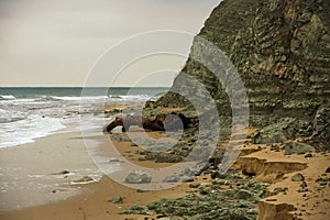 Byala town beach with white rocks on a cloudy day, Bulgaria