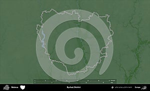 Bychau District outlined, Belarus. Physical