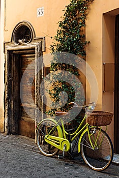 Bycicle in old street in Rome, Italy