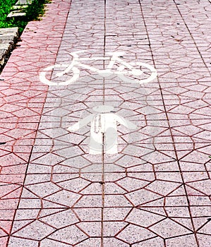 Bycicle path on sidewalk in thailand
