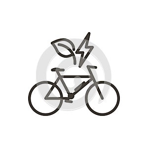 Bycicle vector thin line icon. Outline illustration of a eletric bike. Environment friendly. Alternative means of transport