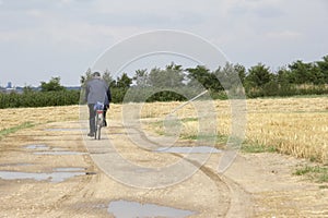 Byciclist on the field path