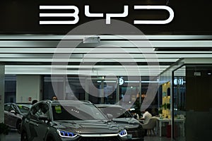 BYD electric car retail store. Chinese EV brand