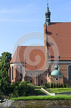 Bydgoszcz Cathedral St. Martin and St. Nicholas Cathedra, historic 15th century church on the Brda river, Bydgoszcz, poland