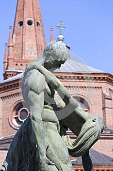 Deluge Fountain, monumental sculpture fountain portrays the culmination moment of the biblical flood, Bydgoszcz, Poland