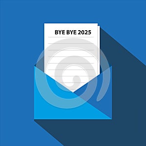 bye bye 2025 in envelope on blue