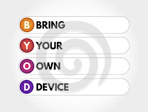 BYOD - Bring Your Own Device acronym, technology concept background