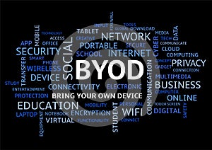 BYOD Bring Your Own Device Word Cloud on Black Uppercase photo