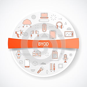 byod bring your own devices concept with icon concept with round or circle shape for badge