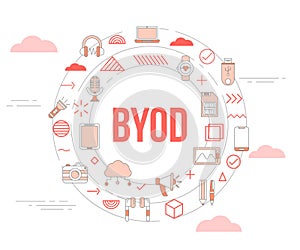 byod bring your own devices concept with icon set template banner and circle round shape