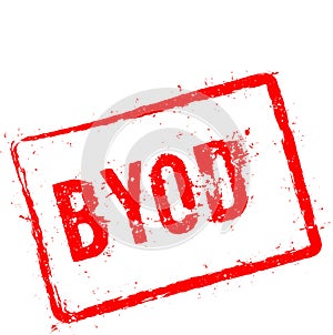 Byod red rubber stamp isolated on white.