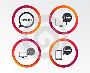 BYOD signs. Notebook and smartphone icons.
