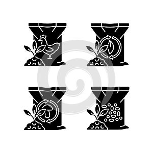 Byproduct fertilizers black glyph icons set on white space