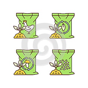 Byproduct fertilizers RGB color icons set