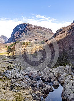 Byrkjedal, lake Byrkjedalsvatnet, beautiful valley in Norway