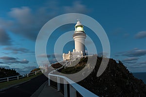 Byron Bay lighthouse at night in New South Wales, Australia