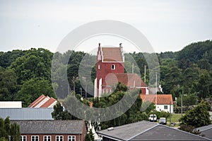Byrum skyline with red church