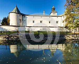 Bytca castle with reflection in water, Slovakia