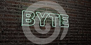 BYTE -Realistic Neon Sign on Brick Wall background - 3D rendered royalty free stock image