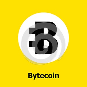 Bytecoin cryptocurrency blockchain flat icon a yellow background. Vector bytecoin sign.