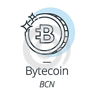 Bytecoin cryptocurrency coin line, icon of virtual currency