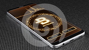 Bytecoin cryptocurrency symbol on mobile app screen. 3D illustration