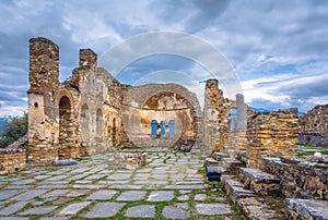 The byzantine basilica of Agios Achilios Saint Achilles, in Small Prespa lake, Greece.