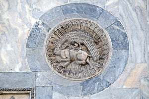 Byzantine bass relief, wall of the basilica of St Mark, Venice, Italy