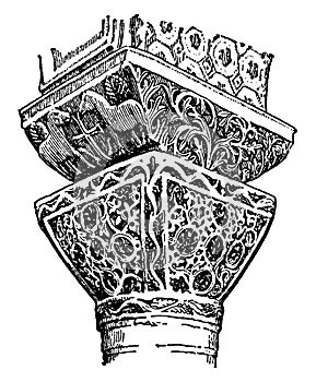 Byzantine Capitals is from the Church of St. Vitale, vintage engraving