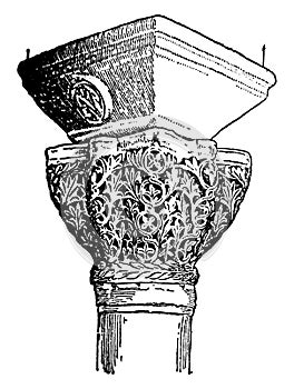 Byzantine Capitals, shaft,  vintage engraving