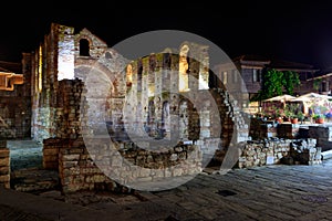 Byzantine Church of Saint Sophia, also known as the Old Bishopric in old town of Nessebar, Bulgaria at night