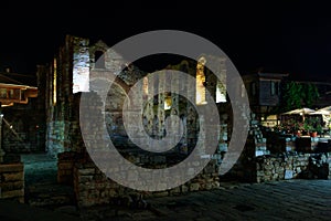 Byzantine Church of Saint Sophia, also known as the Old Bishopric in old town of Nessebar, Bulgaria at night photo