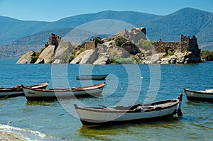 Byzantine fortress on an island in Bafa lake, Turkey