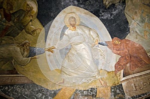 Byzantine fresco of Christ resurrecting Adam and Eve