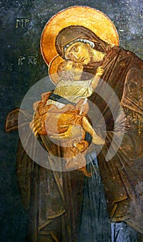 Byzantine fresco of Mary and Jesus child, Istanbul photo