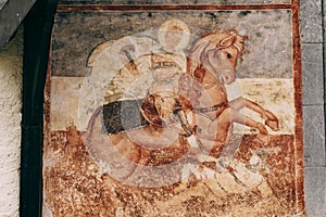 Byzantine icon of St. George in an Orthodox monastery. Montenegro