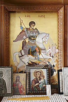 Byzantine iconography inside a cretan church photo
