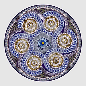 Byzantine mosaic floor. Decorative antique old ceramic tile pattern. Arabesque ornament for interior decoration, design, fabric,