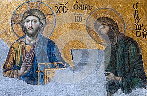 Byzantine mosaic in the old church Hagia Sophia in Istanbul, Turkey
