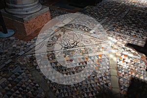 Byzantine mosaic pavement with geometric patterns in the Church of Santa Maria e San Donato in Murano