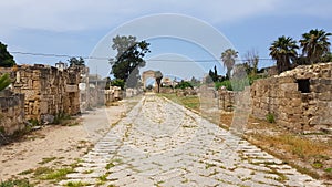 Byzantine road. Roman archaeological remains in Tyre. Tyre is an ancient Phoenician city. Tyre, Lebanon