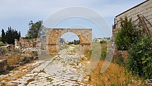 Byzantine road. Roman archaeological remains in Tyre. Tyre is an ancient Phoenician city. Tyre, Lebanon