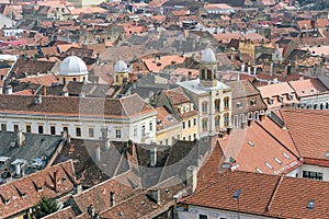 Byzantine style church in the heart of the Brasov city (aerial view)