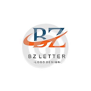 BZ Letter Logo Design with Serif Font and swoosh Vector Illustration