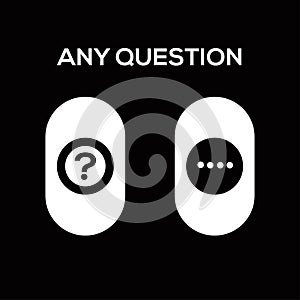 Any question text and icon drawings on black background.