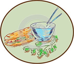 BÃ¡nh MÃ¬ Sandwich and Rice Bowl Drawing