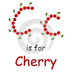 C alphabet is for Cherry fruits coloring for childreen vector illustration design worksheet for kindergarten on white background